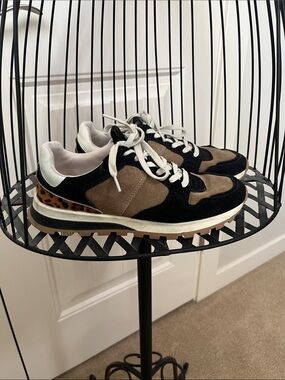 Zara Black, Brown & White Leopard Accent Sneakers